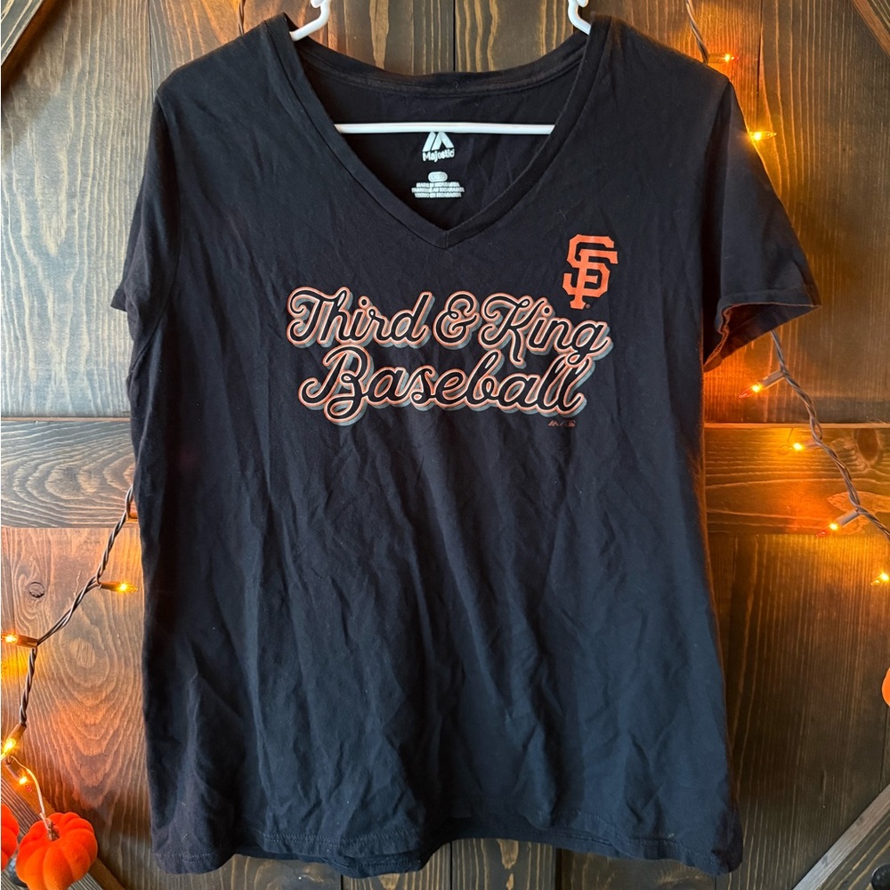 Majestic‎ San Francisco Black V-Neck T-Shirt
